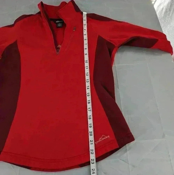 Eddie Bauer Women M 1/4 Zip Pullover Long Sleeve Sweater Jacket Top 2 Tone Red - Picture 7 of 9